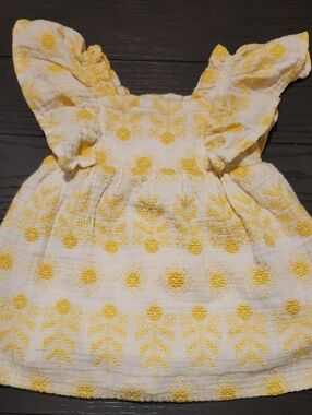 Zara Yellow Floral Embroidered Flutter-Sleeve Baby Dress Sise 9-12 Months